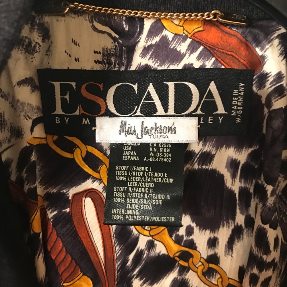 Escada Margaretha Ley Leather & Silk Bomber Jacket - Picture 7 of 8
